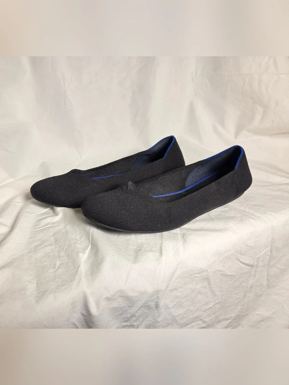 Rothys Ballet Flats Black Soft Fabric Slip On Women's 11 Blue Halo Rounded Toe - Picture 2 of 6